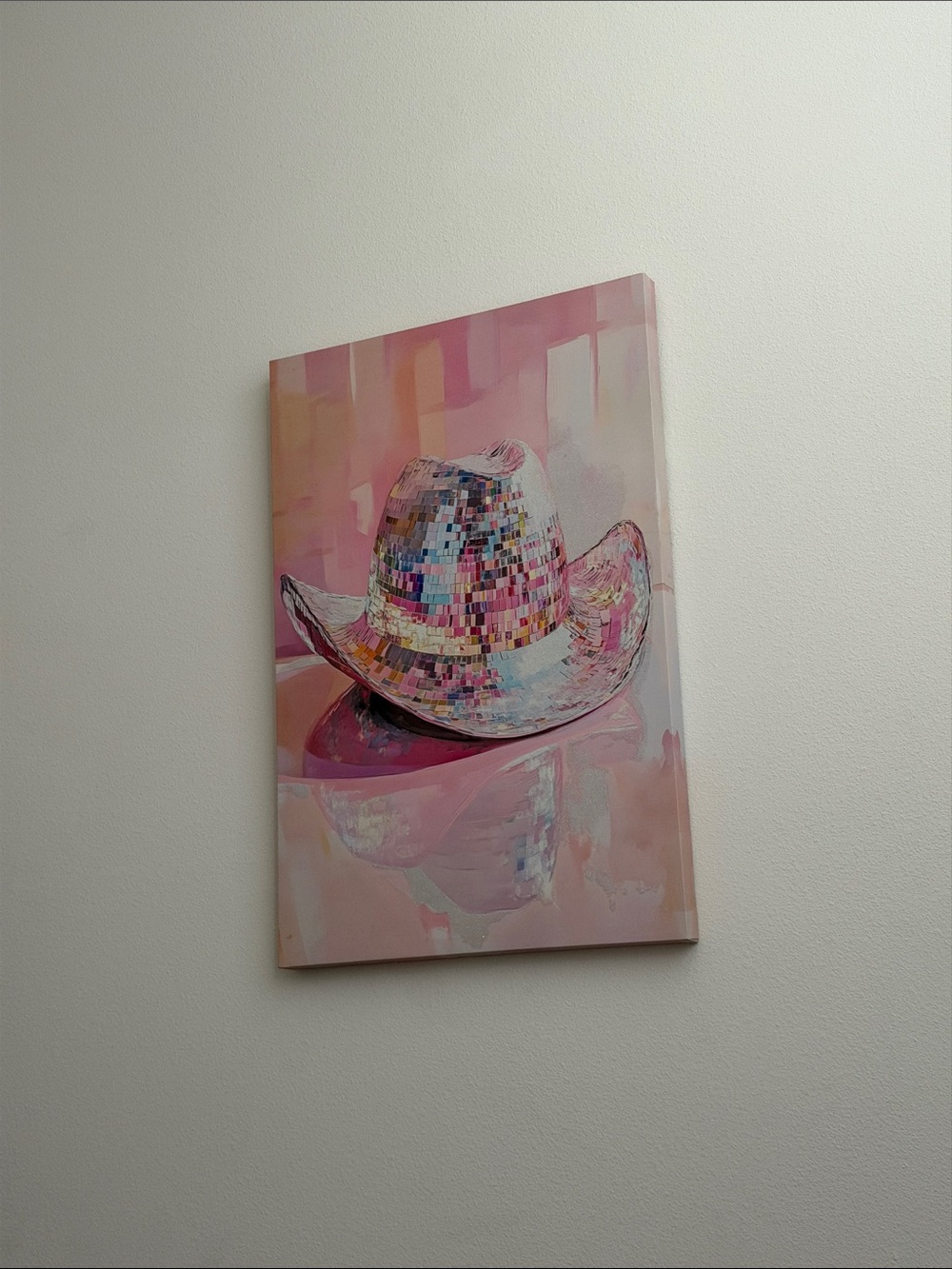 Pink Mosaic Cowboy Hat Canvas Art - Decorative Home Wall Print
